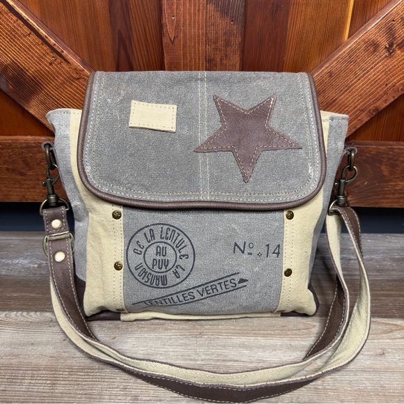 Myra Bag Star Leather Canvas Upcycled Crossbody Purse NWT - Picture 1 of 11